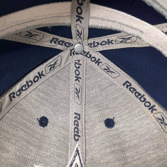 VTG 90s Dallas Cowboy NFL Hat‎ Cap Mens Fitted Navy Blue Reebok White Flames - Picture 7 of 9
